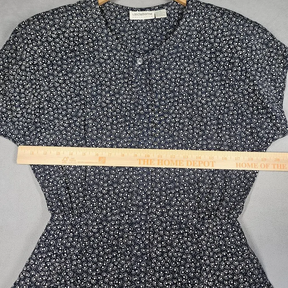 Vtg Liz Claiborne Dress Size 10 Blue Midi Stars Cottage Celestial Modest Pockets